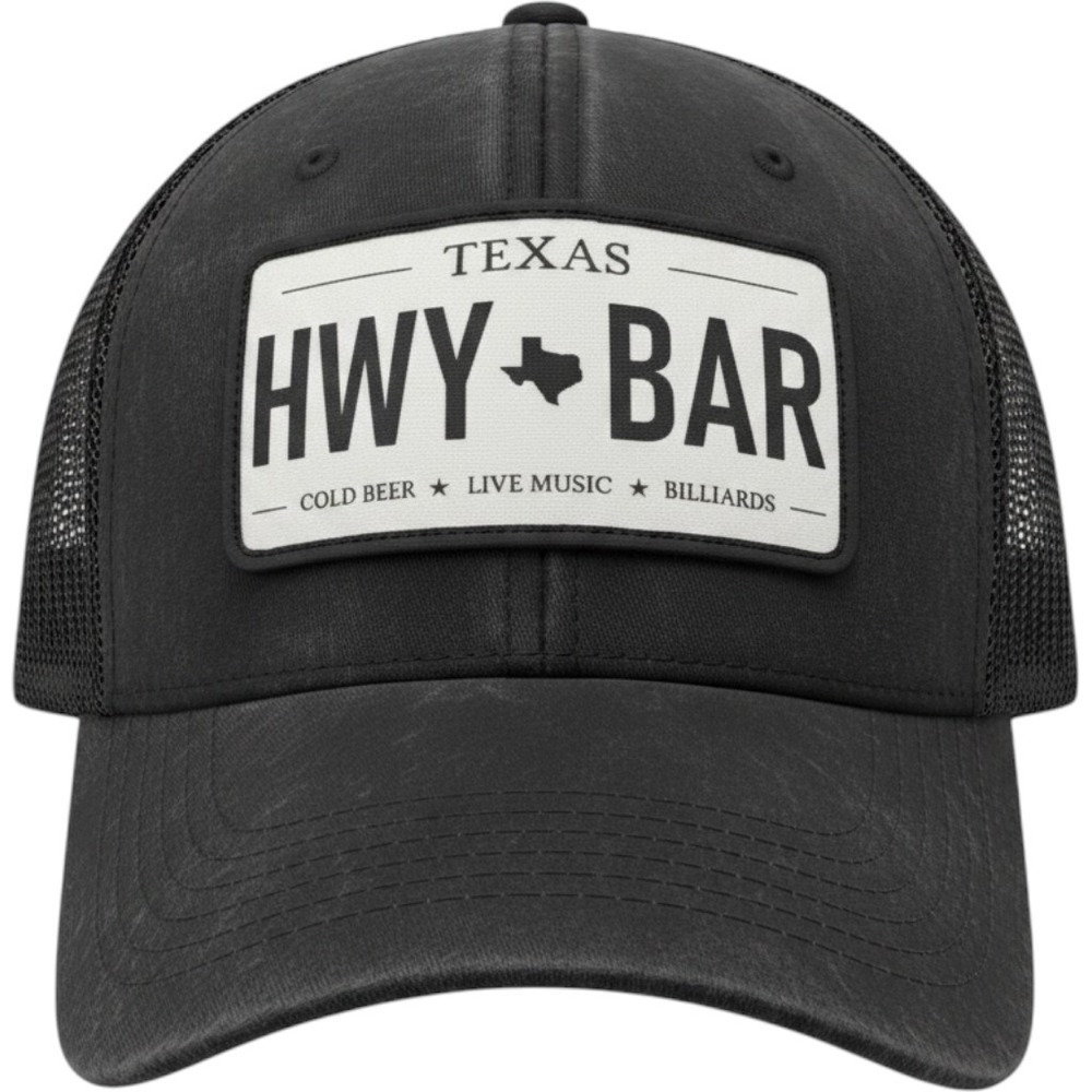 Texas HWY Bar Yupoong Flexfit Mesh Trucker Hat Black Live Music Billiards Cap